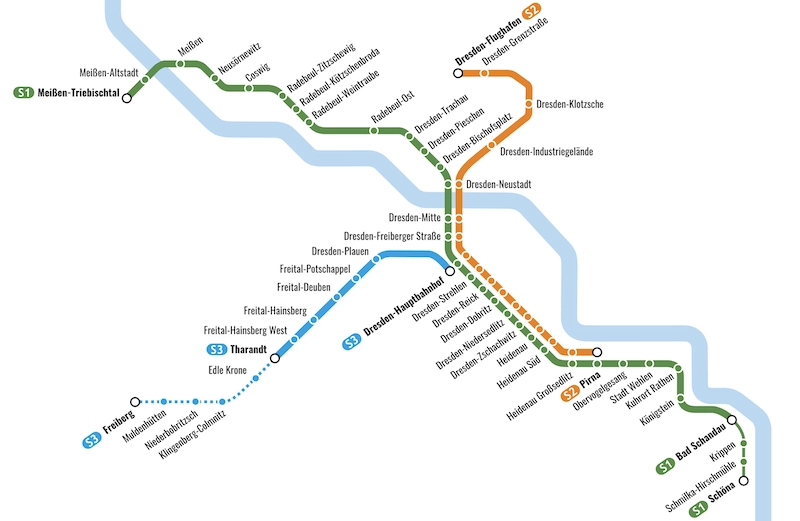 Das bisherige S-Bahn-Netz in Dresden