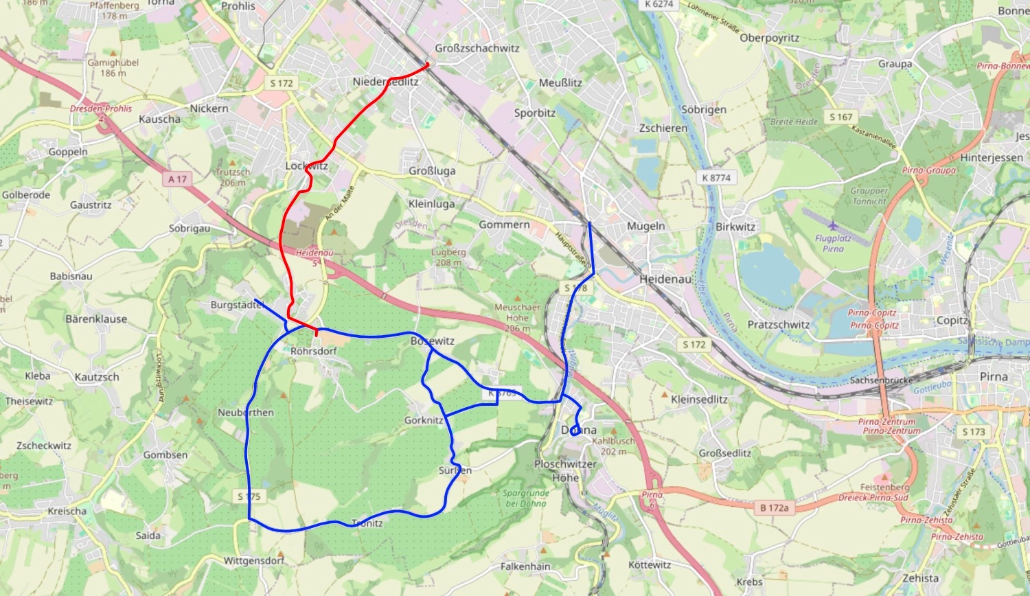 Die bisherige Linienführung von 89 (rot) und B (blau)