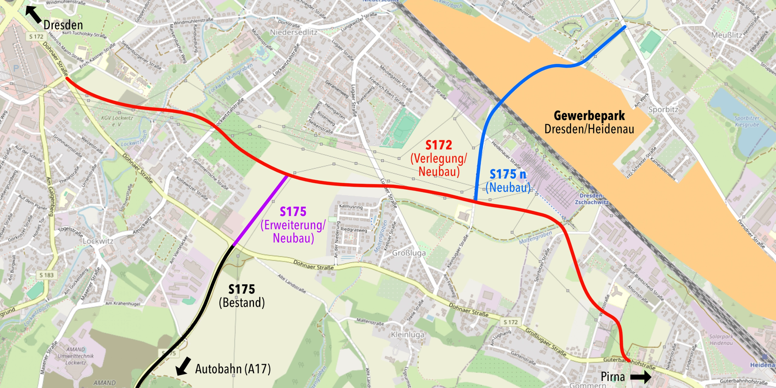 Das Konzept für die Umverlegung der S172 mit neuer S175 n