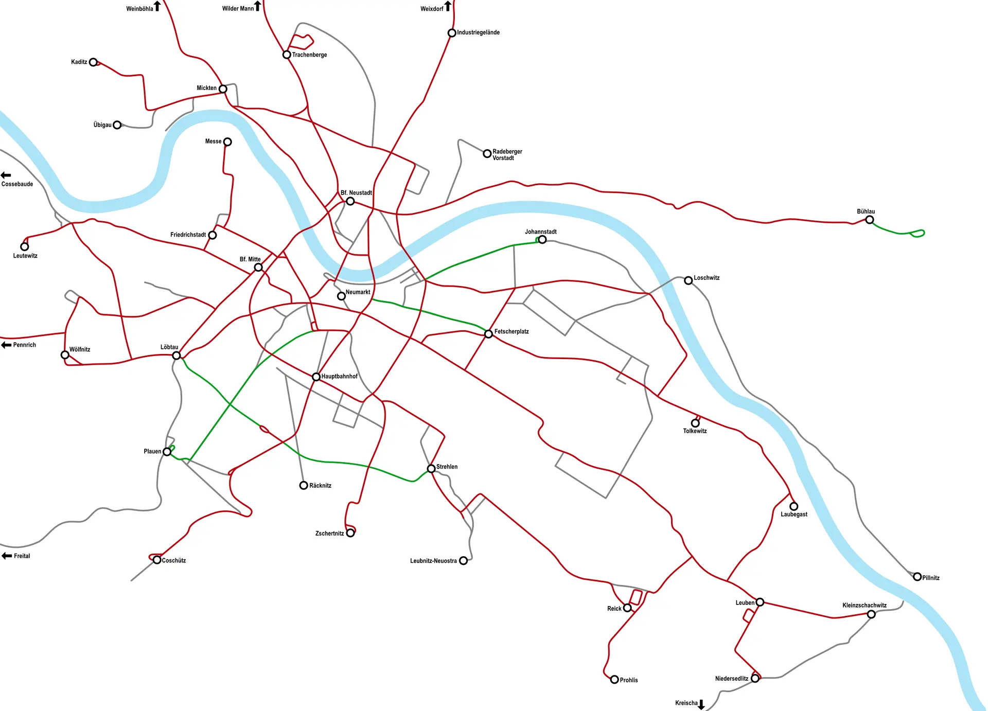 stillgelegte-strassenbahn-dresden-geplant Ein direkter Vergleich welche Neubaustrecken im Straßenbahnnetz von Dresden geplant sind